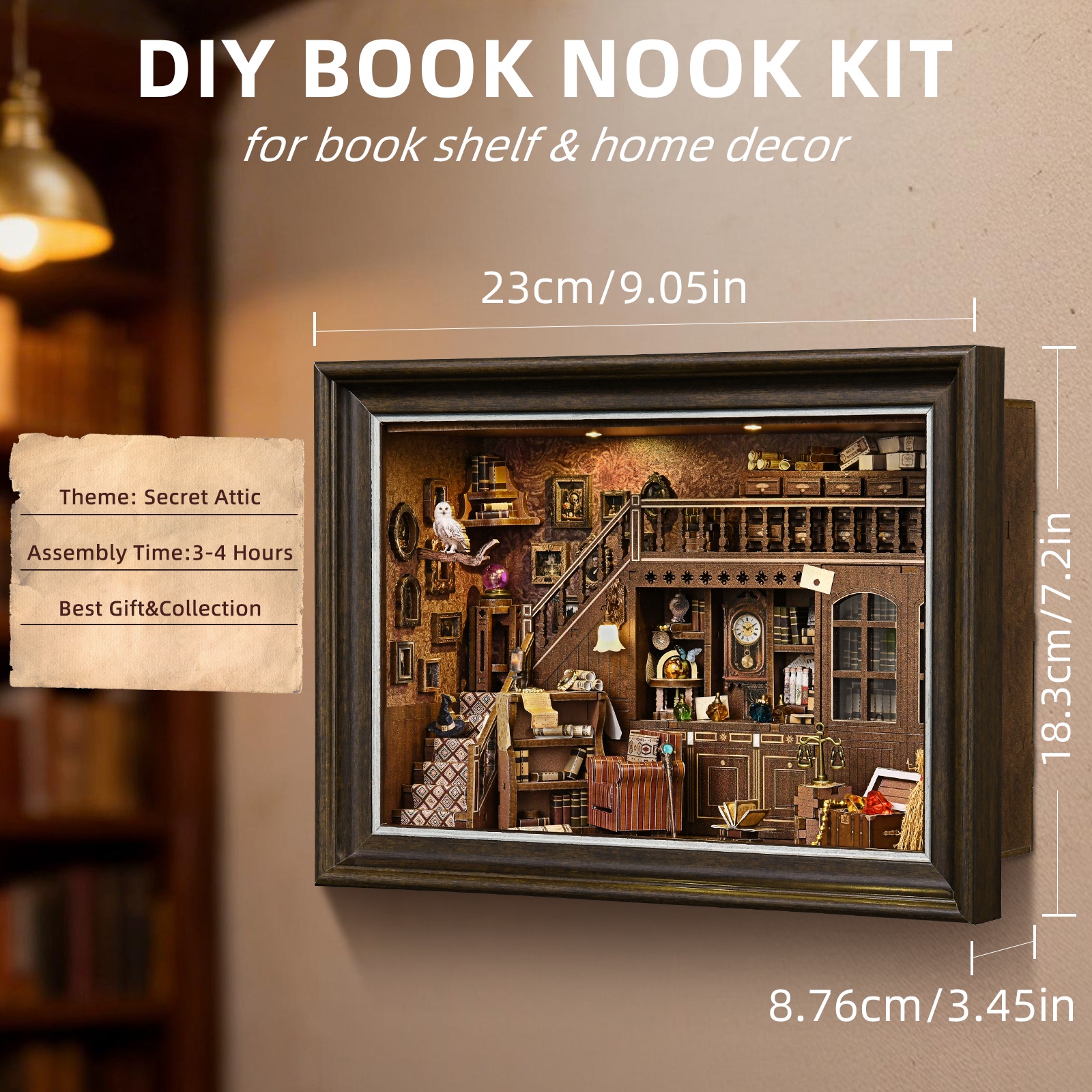 Engraved Wood Frame - Book Nook Kit Secret Attic DIY