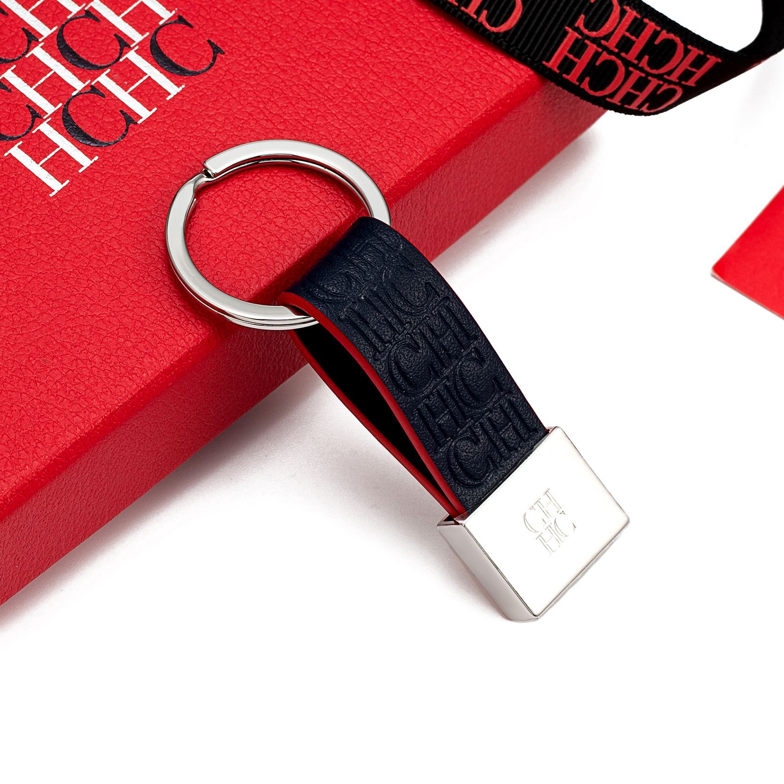 Monogram Keychain Leather - CH Embossed Monogram Leather Keychain Gold