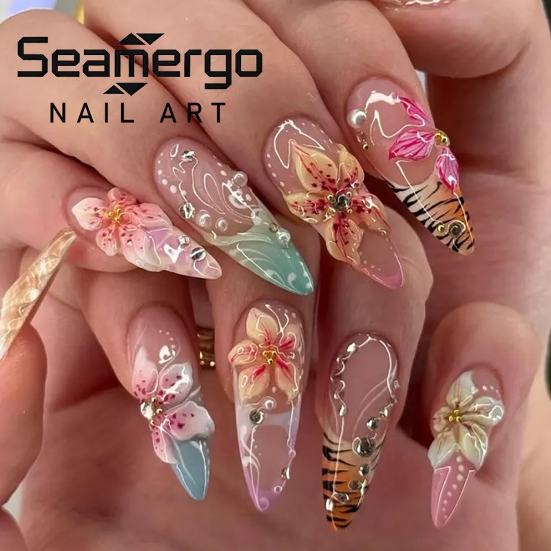 Pressed Flower Art - 24CS Leopard Print French False Nails