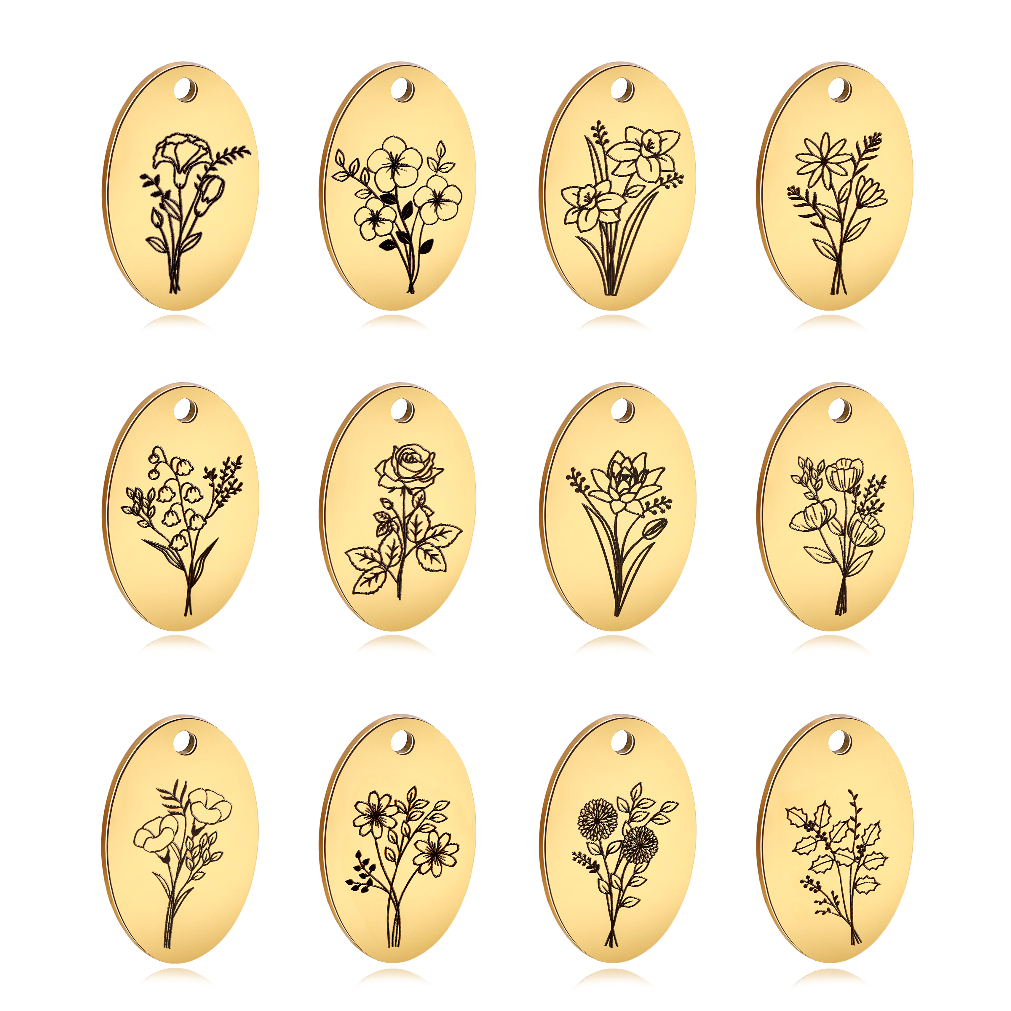 5Pcs Oval Birth Month Flower P - Birth Flower Necklace recensie en prijs