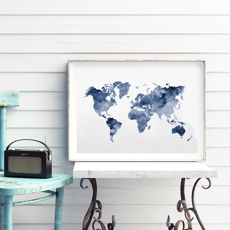 Blue World Map Print Navy Map  - Custom Star Map recensie en prijs