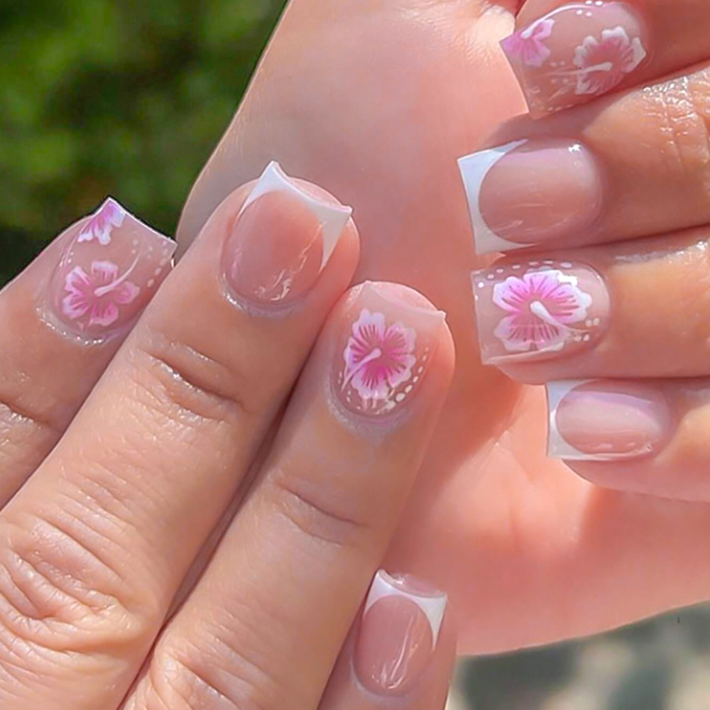 24Pcs French Flower False Nail - Pressed Flower Art recensie en prijs