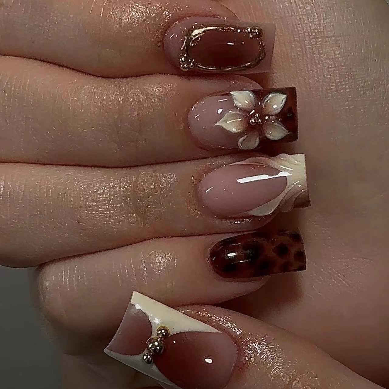 Short square fake nails for wo - Pressed Flower Art recensie en prijs